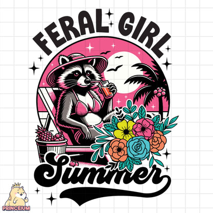 Feral Girl Summer Png, Beach Summer Shirt Png, Funny Raccon Shirt Designs, Opossum Png, Shirt Sublimation Design Digital Download
