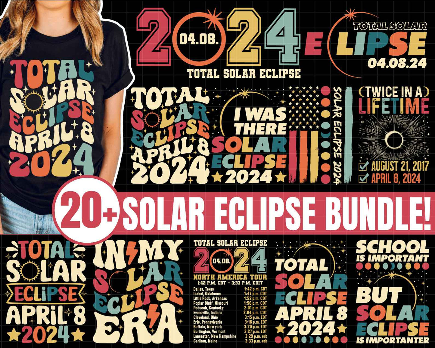 Solar Eclipse 20+ Bundle Png, Solar Eclipse Png, April 8th 2024