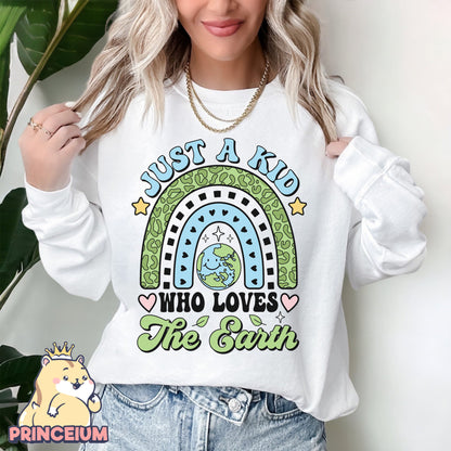 Just a kid who Love the Earth Png, Earth Day Png, Earth Sublimation, Save Planet Png, Climate Change Png