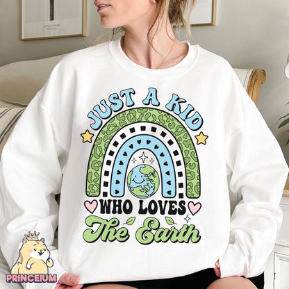 Just a kid who Love the Earth Png, Earth Day Png, Earth Sublimation, Save Planet Png, Climate Change Png