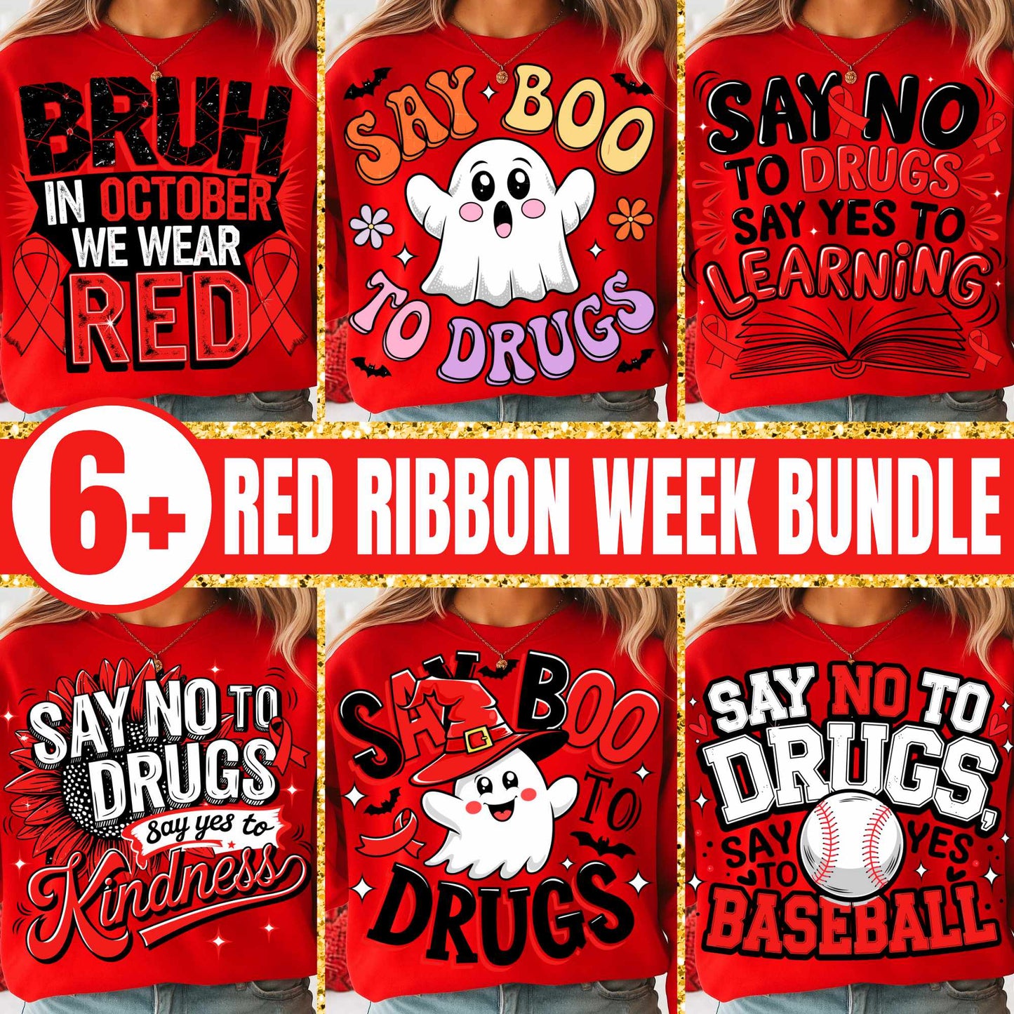 Red Ribbon Week Bundle Png, In October We Wear, Red Ribbon Week Png, Drug-Free, Anti-Drug Svg, Red ribbon Week, Sublimation Designs, Digital
