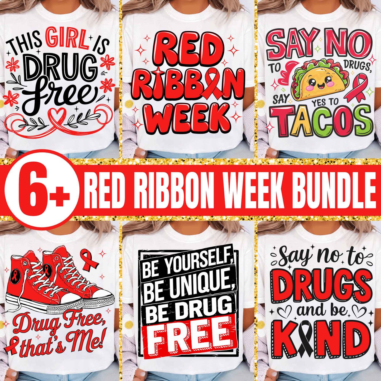 Red Ribbon Week Bundle Png, In October We Wear, Red Ribbon Week Png, Drug-Free, Anti-Drug Svg, Red ribbon Week, Sublimation Designs, Digital
