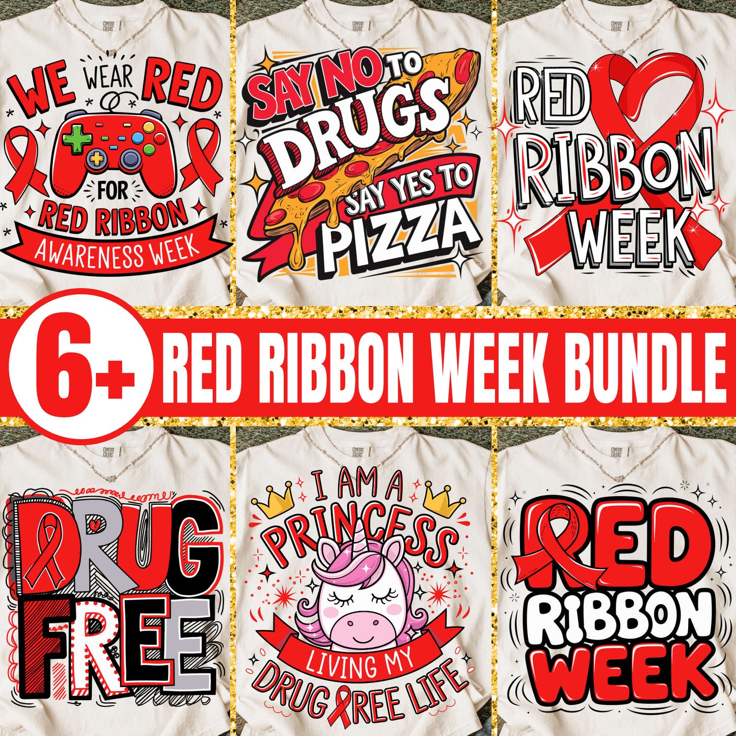 Red Ribbon Week Bundle Png, In October We Wear, Red Ribbon Week Png, Drug-Free, Anti-Drug Svg, Red ribbon Week, Sublimation Designs, Digital