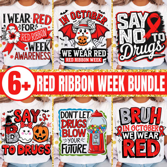 Red Ribbon Week Bundle Png, In October We Wear, Red Ribbon Week Png, Drug-Free, Anti-Drug Svg, Red ribbon Week, Sublimation Designs, Digital