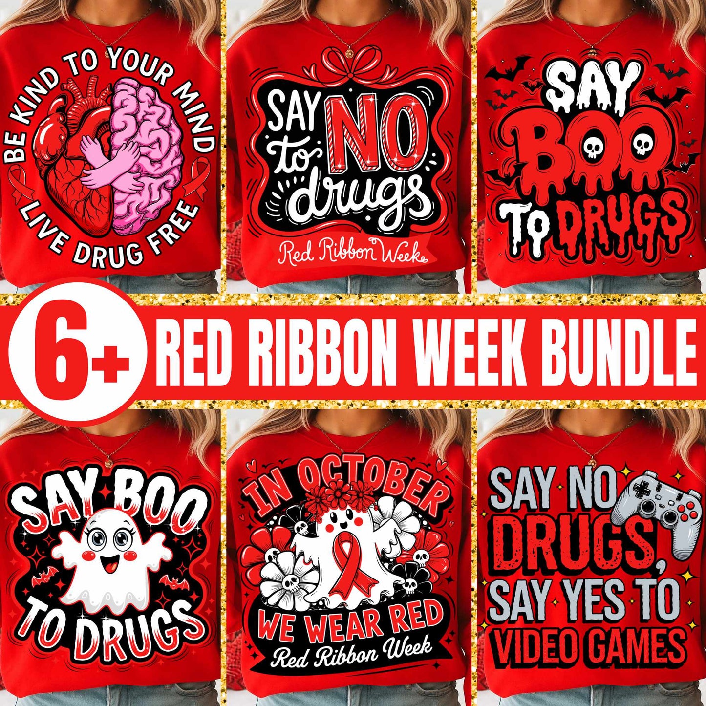Red Ribbon Week Bundle Png, In October We Wear, Red Ribbon Week Png, Drug-Free, Anti-Drug Svg, Red ribbon Week, Sublimation Designs, Digital