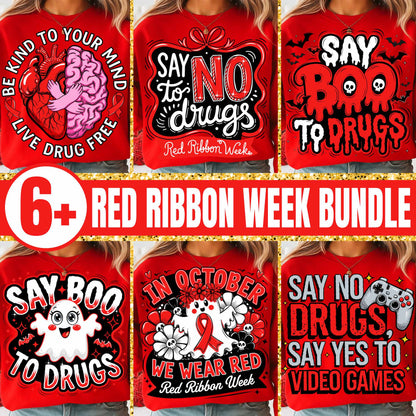Red Ribbon Week Bundle Png, In October We Wear, Red Ribbon Week Png, Drug-Free, Anti-Drug Svg, Red ribbon Week, Sublimation Designs, Digital