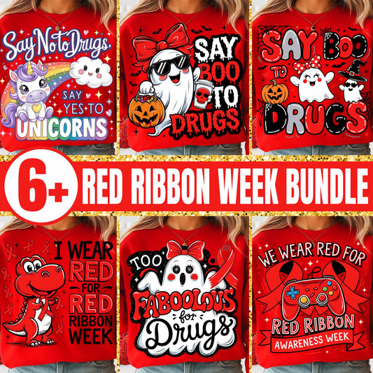 Red Ribbon Week Bundle Png, In October We Wear, Red Ribbon Week Png, Drug-Free, Anti-Drug Svg, Red ribbon Week, Sublimation Designs, Digital
