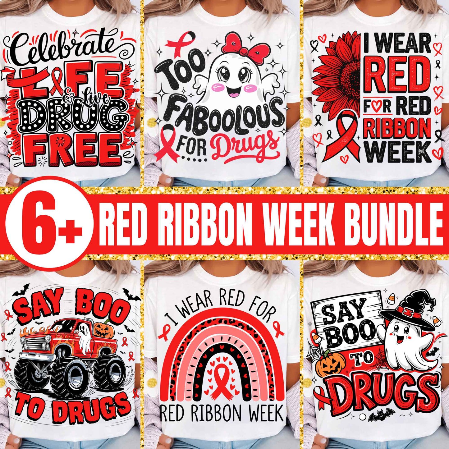 Red Ribbon Week Bundle Png, In October We Wear, Red Ribbon Week Png, Drug-Free, Anti-Drug Svg, Red ribbon Week, Sublimation Designs, Digital