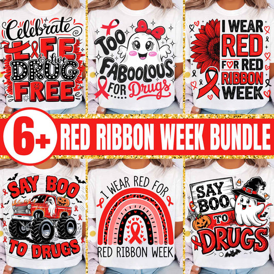 Red Ribbon Week Bundle Png, In October We Wear, Red Ribbon Week Png, Drug-Free, Anti-Drug Svg, Red ribbon Week, Sublimation Designs, Digital