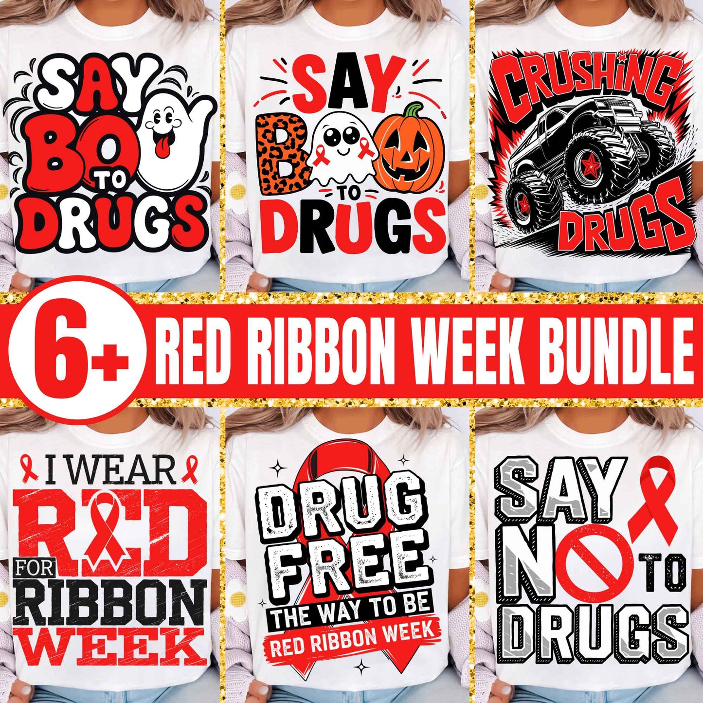 Red Ribbon Week Bundle Png, In October We Wear, Red Ribbon Week Png, Drug-Free, Anti-Drug Svg, Red ribbon Week, Sublimation Designs, Digital