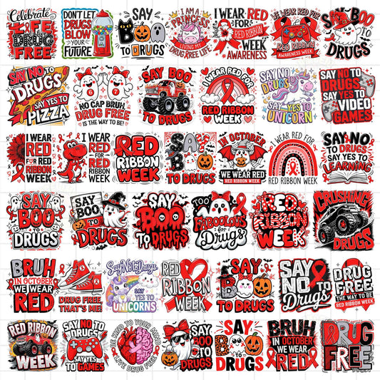 Red Ribbon Week Bundle Png, In October We Wear, Red Ribbon Week Png, Drug-Free, Anti-Drug Svg, Red ribbon Week, Sublimation Designs, Digital