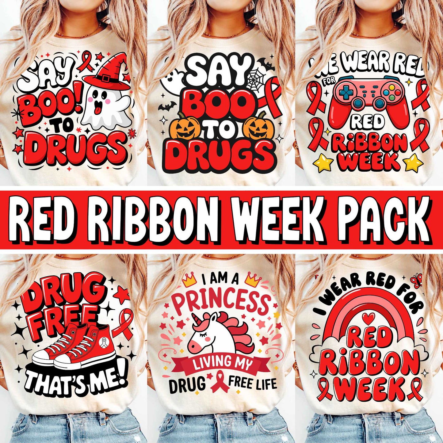 Red Ribbon Week Bundle Png, In October We Wear, Red Ribbon Week Png, Drug-Free, Anti-Drug Svg, Red ribbon Week, Sublimation Designs, Digital