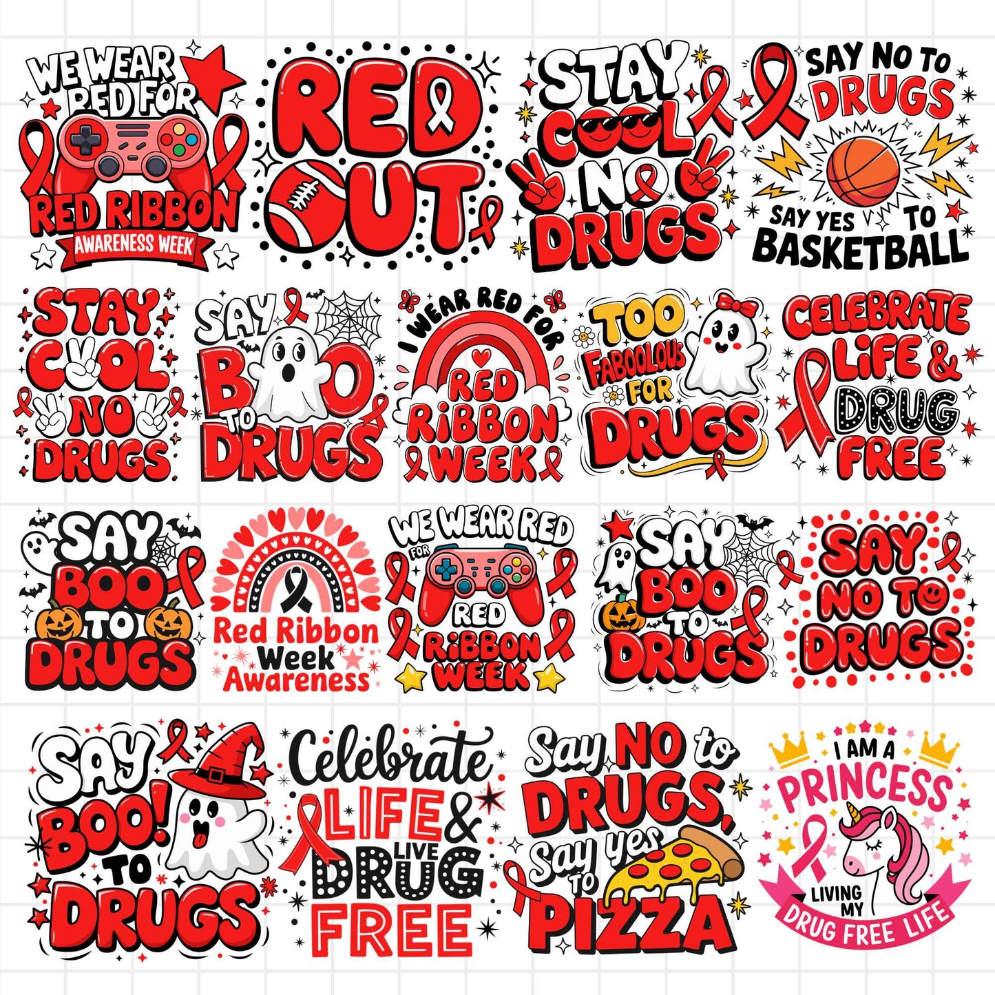 Red Ribbon Week Bundle Png, In October We Wear, Red Ribbon Week Png, Drug-Free, Anti-Drug Svg, Red ribbon Week, Sublimation Designs, Digital