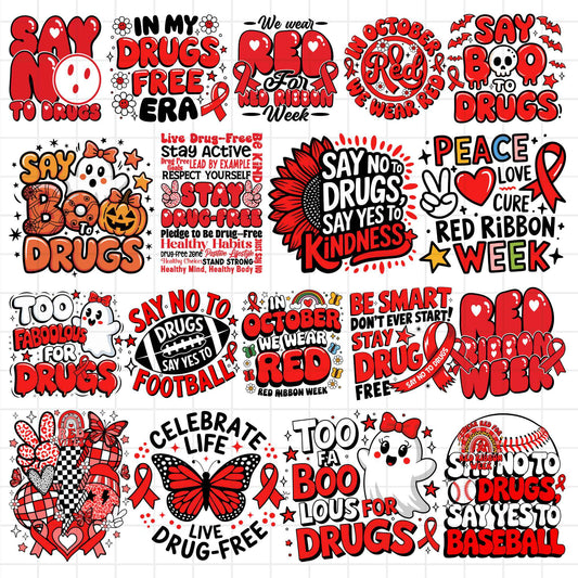 Red Ribbon Week Bundle Png, In October We Wear, Red Ribbon Week Png, Drug-Free, Anti-Drug Svg, Red ribbon Week, Sublimation Designs, Digital