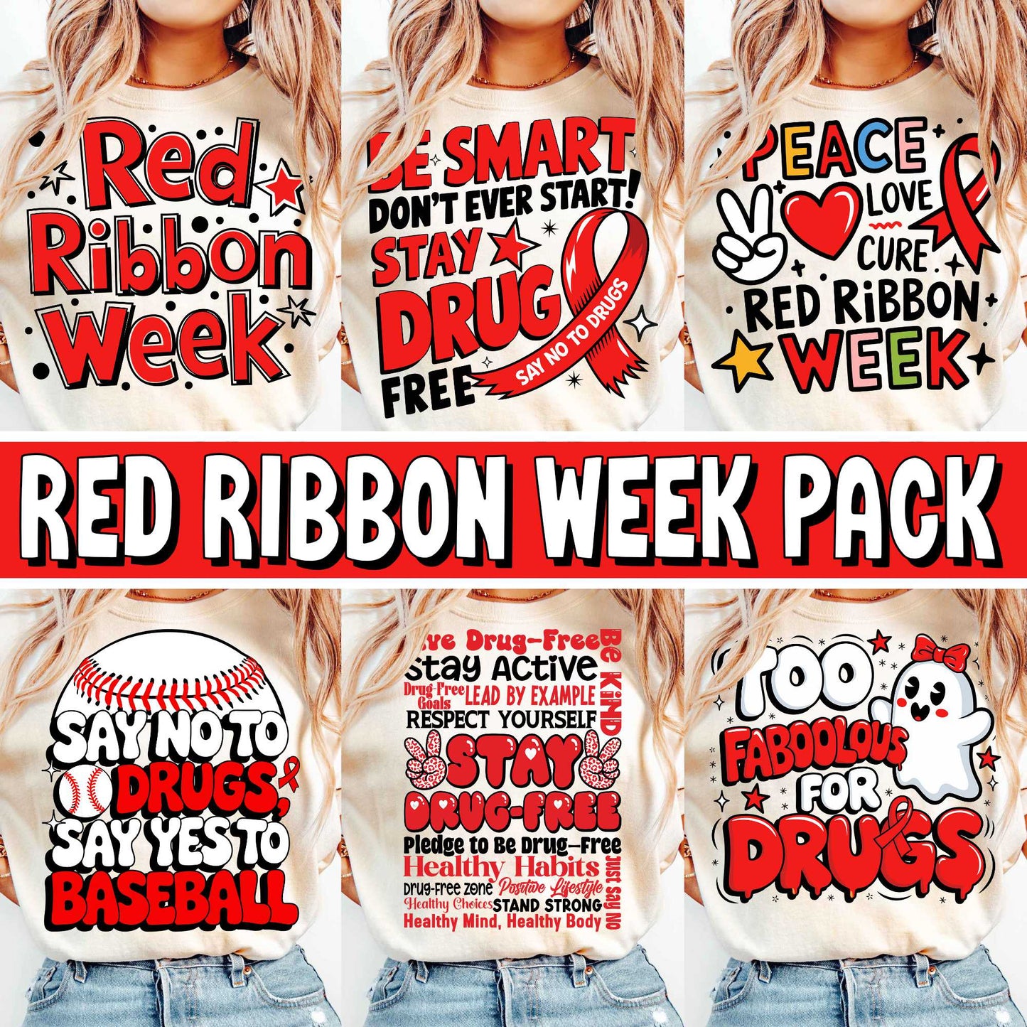 Red Ribbon Week Mega Bundle Png, In October We Wear, Red Ribbon Week Png, Drug Free, Anti Drug Png, Red ribbon Week, Sublimation Designs (Copy)