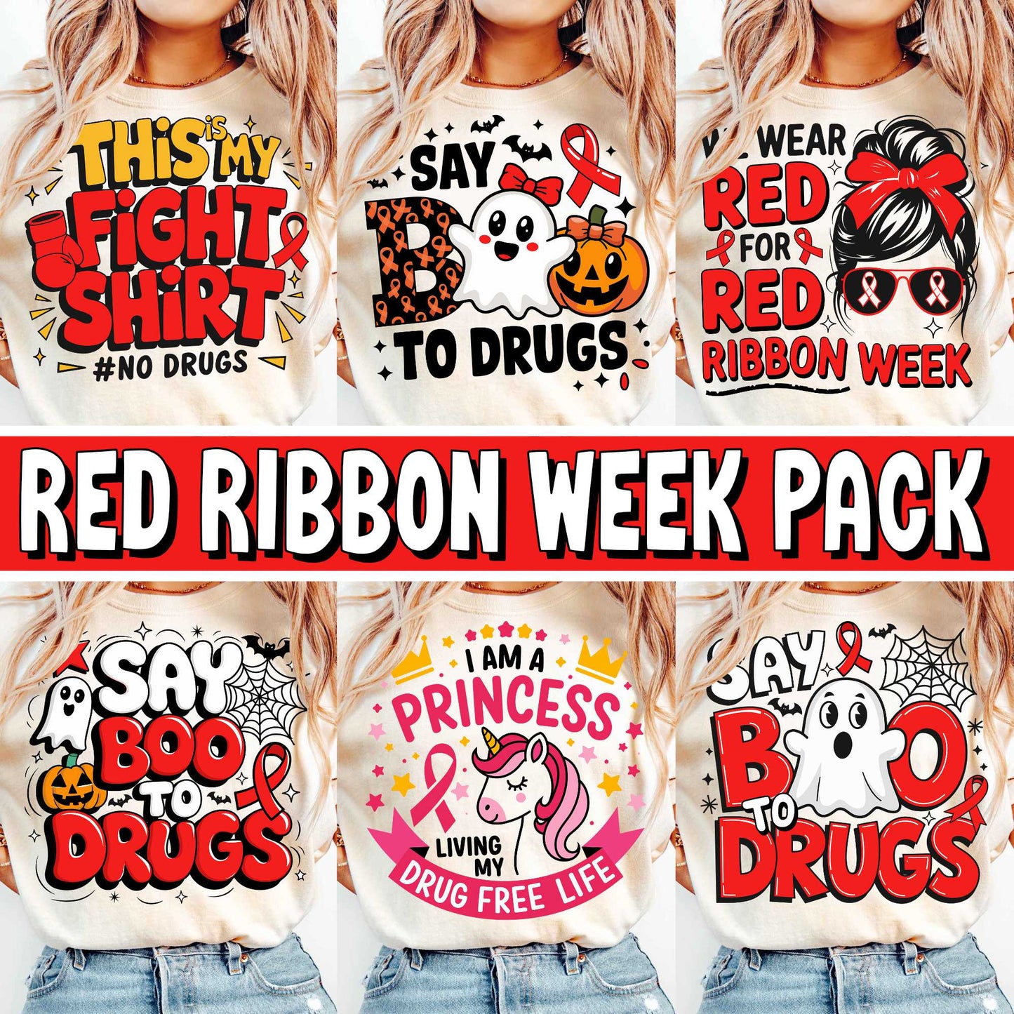 Red Ribbon Week Mega Bundle Png, In October We Wear, Red Ribbon Week Png, Drug Free, Anti Drug Png, Red ribbon Week, Sublimation Designs