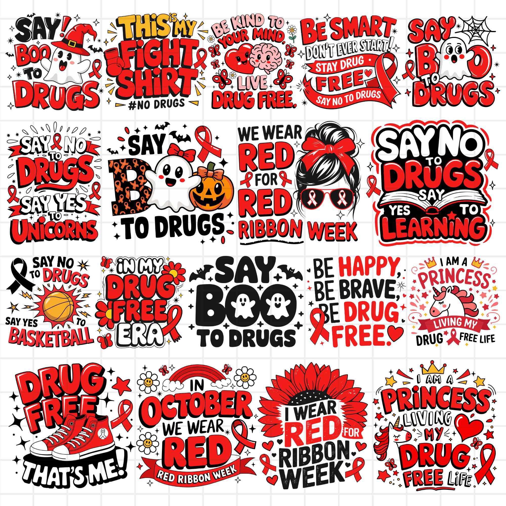 Red Ribbon Week Bundle Png, In October We Wear, Red Ribbon Week Png, D ...