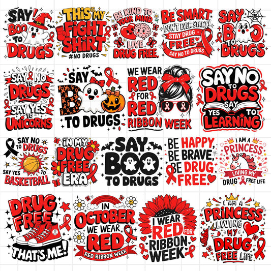 Red Ribbon Week Bundle Png, In October We Wear, Red Ribbon Week Png, Drug-Free, Anti-Drug Svg, Red ribbon Week, Sublimation Designs, Digital