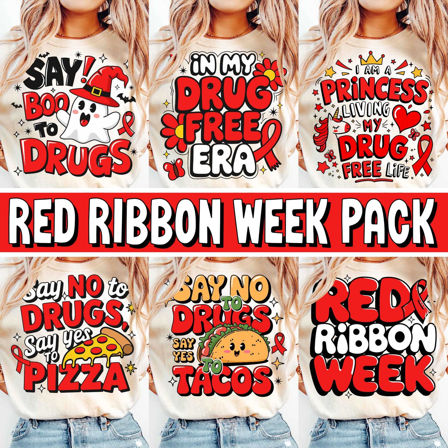 Red Ribbon Week Mega Bundle Png, In October We Wear, Red Ribbon Week Png, Drug Free, Anti Drug Png, Red ribbon Week, Sublimation Designs