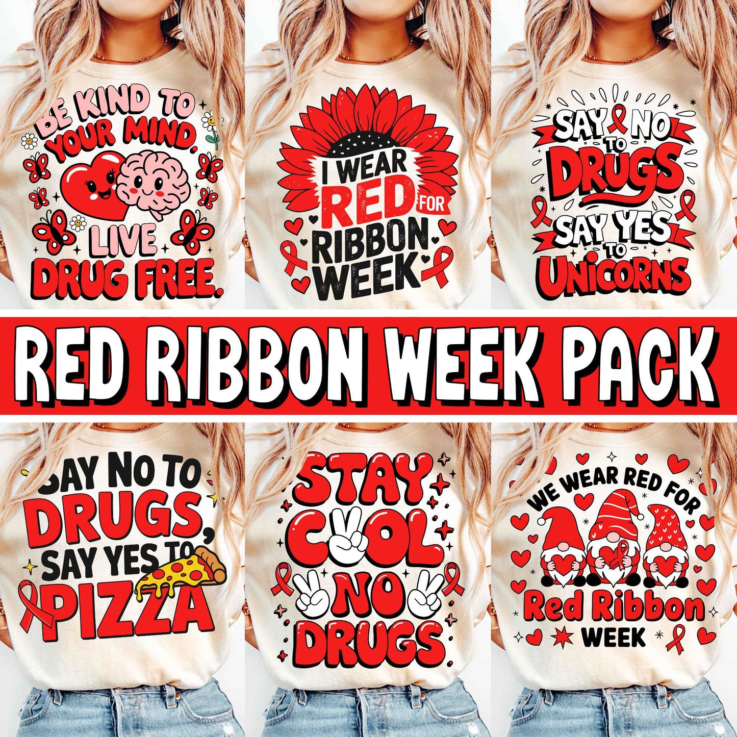 Red Ribbon Week Bundle Png, In October We Wear, Red Ribbon Week Png, Drug-Free, Anti-Drug Svg, Red ribbon Week, Sublimation Designs, Digital