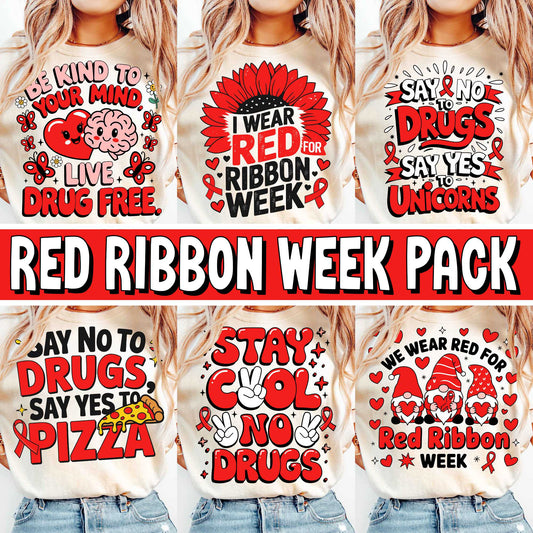 Red Ribbon Week Bundle Png, In October We Wear, Red Ribbon Week Png, Drug-Free, Anti-Drug Svg, Red ribbon Week, Sublimation Designs, Digital