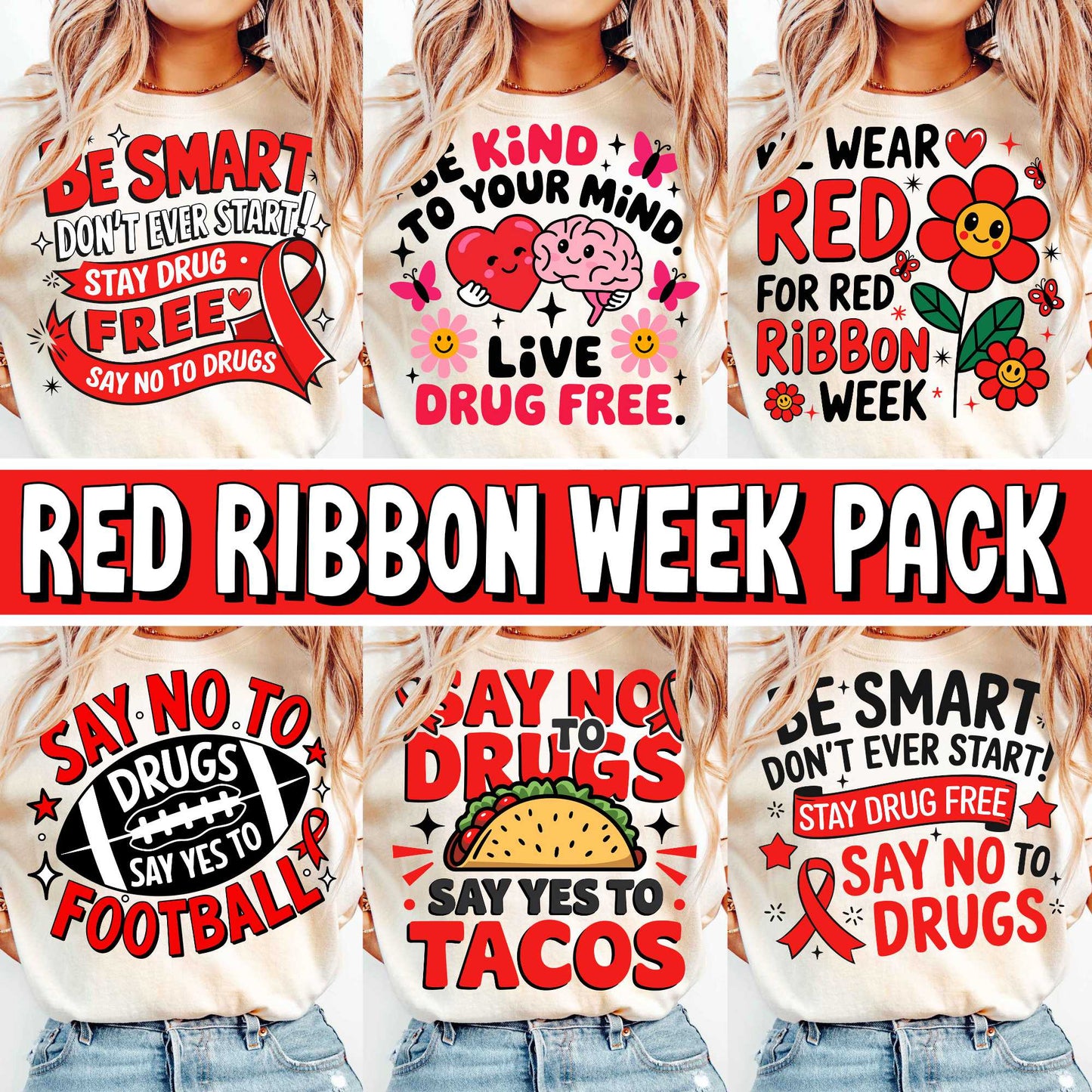 Red Ribbon Week Bundle Png, In October We Wear, Red Ribbon Week Png, Drug-Free, Anti-Drug Svg, Red ribbon Week, Sublimation Designs, Digital