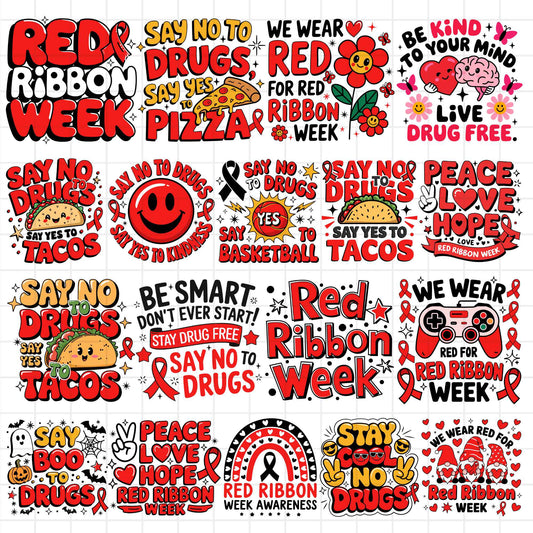 Red Ribbon Week Bundle Png, In October We Wear, Red Ribbon Week Png, Drug-Free, Anti-Drug Svg, Red ribbon Week, Sublimation Designs, Digital