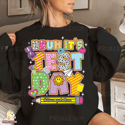 a woman wearing a black shirt that says happy birthday