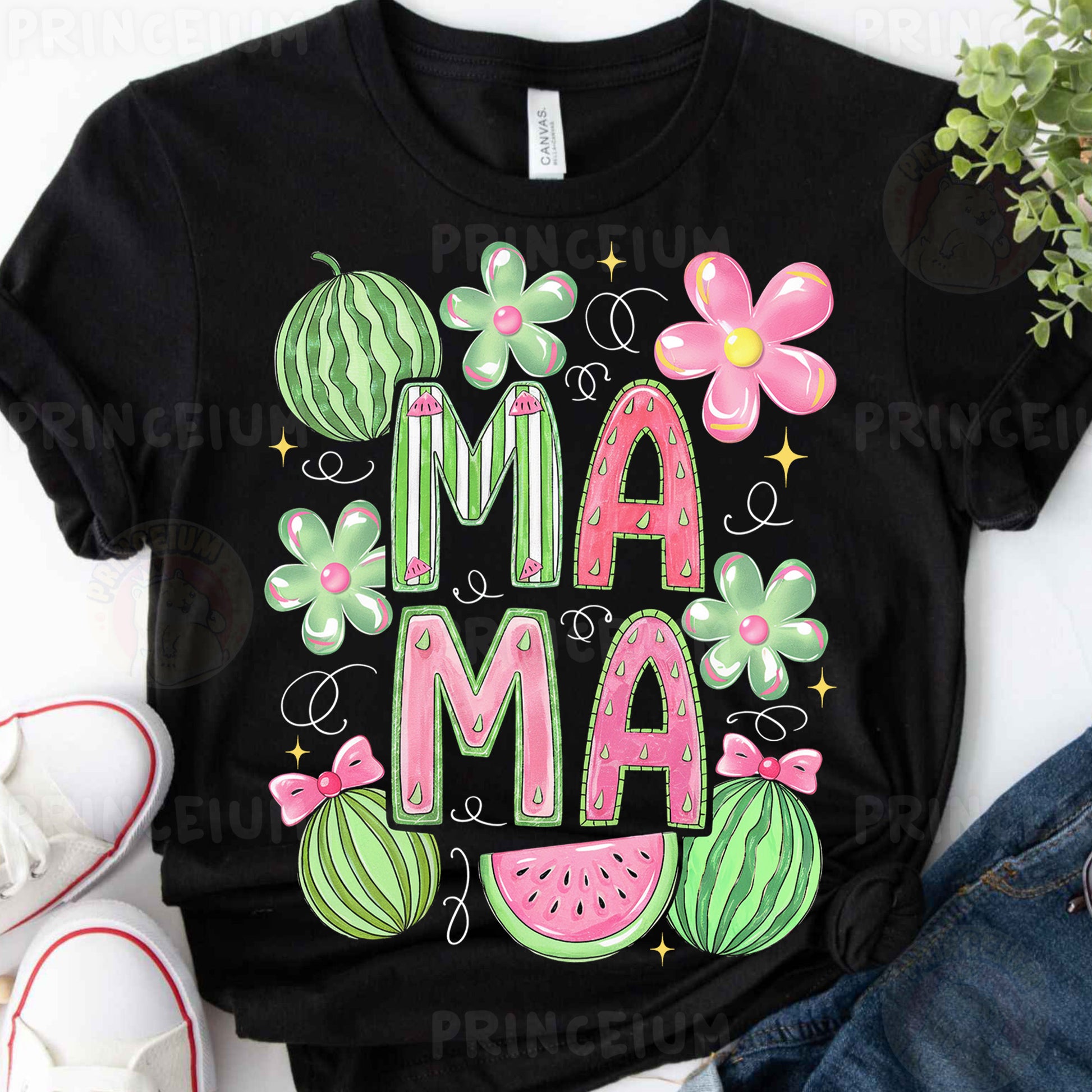 a t - shirt that says i am a mama with watermelon and flowers