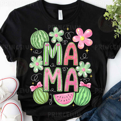 a t - shirt that says i am a mama with watermelon and flowers