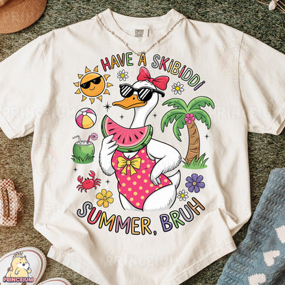 a t - shirt with a duck wearing a hat and sunglasses