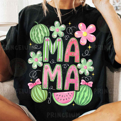 a woman sitting on a couch wearing a t - shirt with the word maa