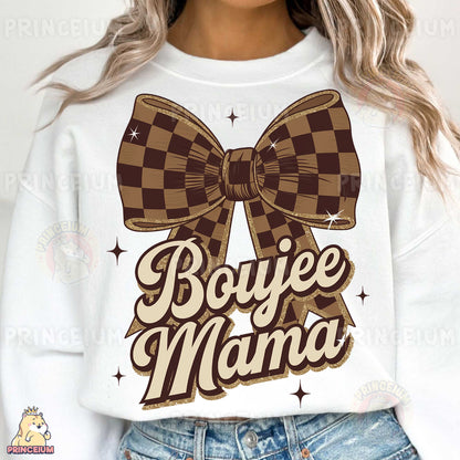 a woman wearing a white sweater with a brown bow