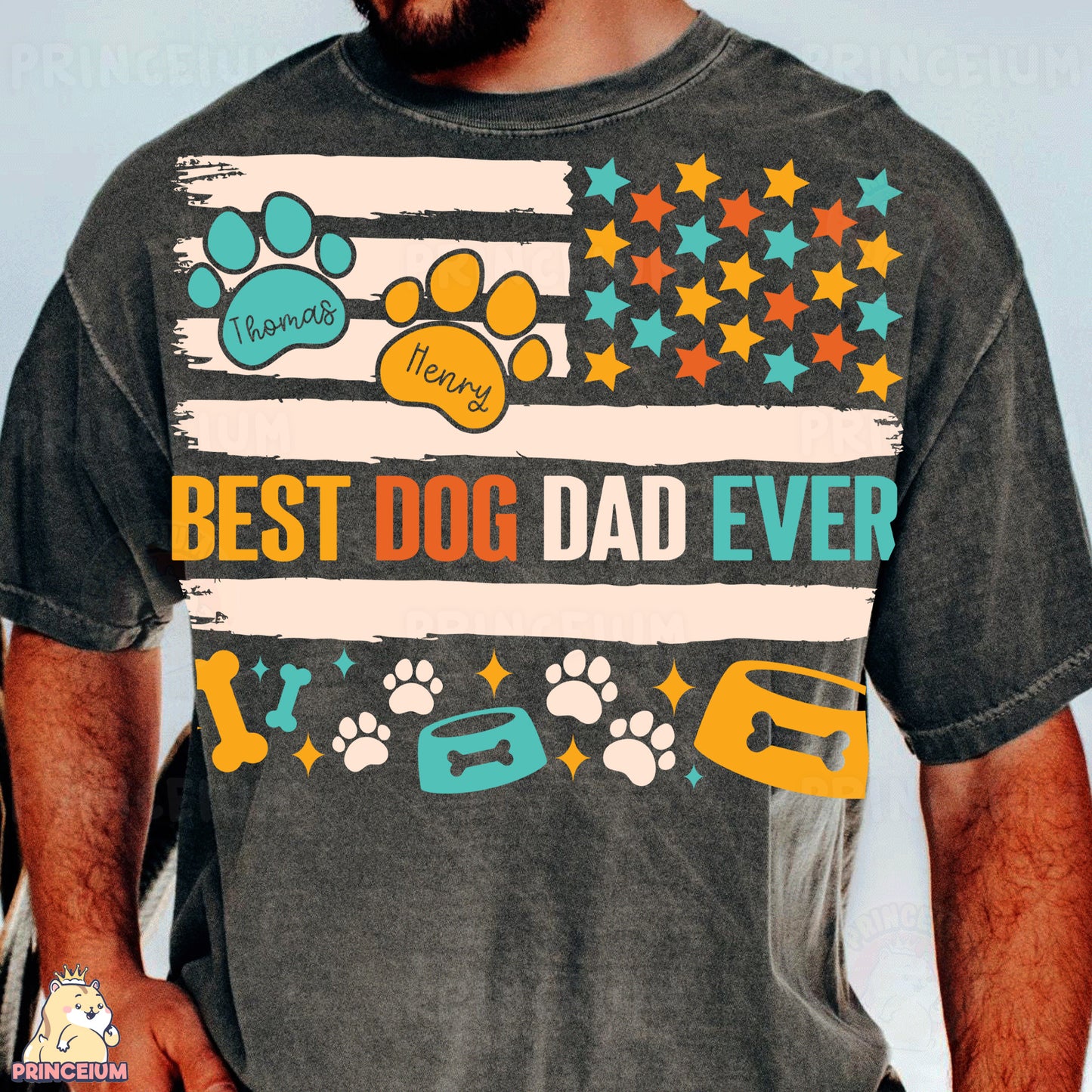 a man wearing a t - shirt that says best dog dad ever