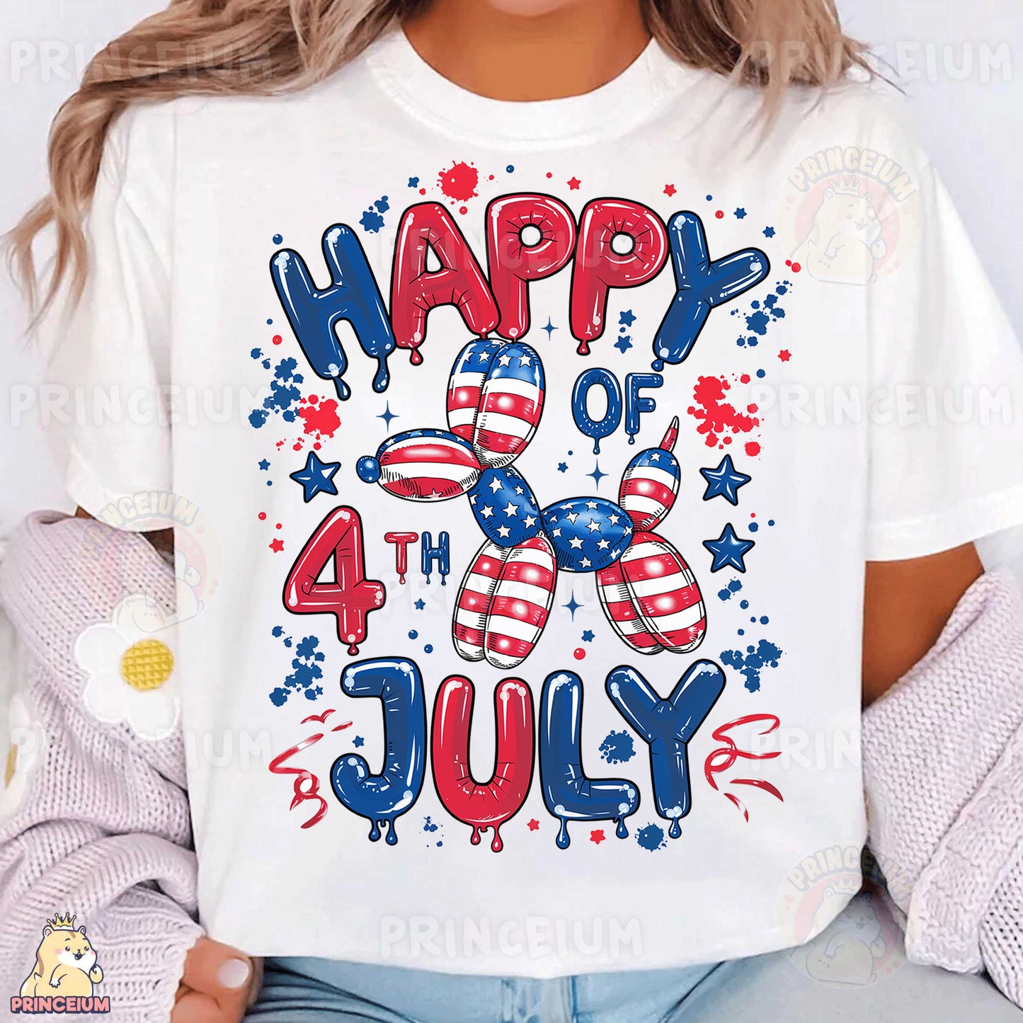a woman wearing a fourth of july shirt