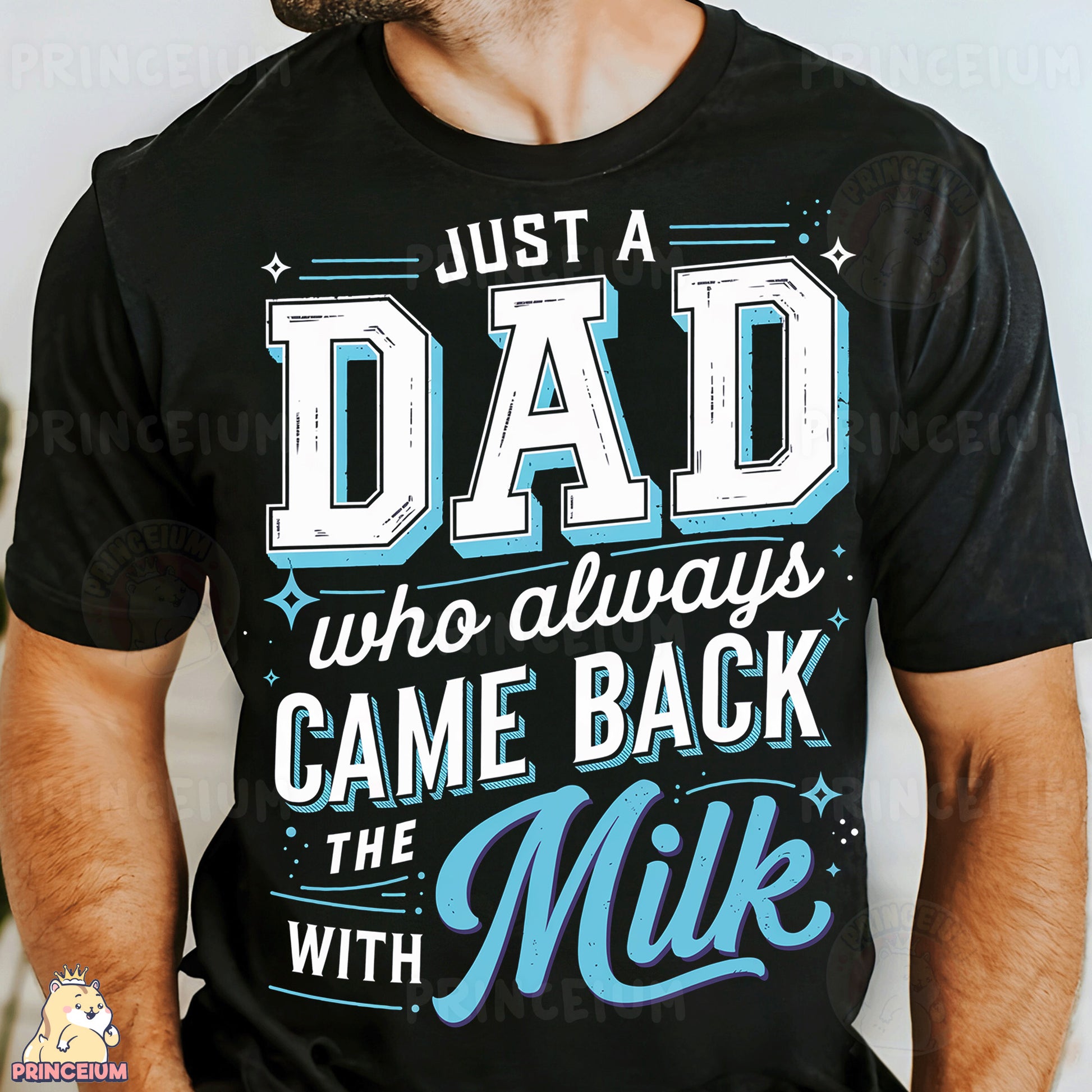 a man wearing a t - shirt that says just a dad who always came back