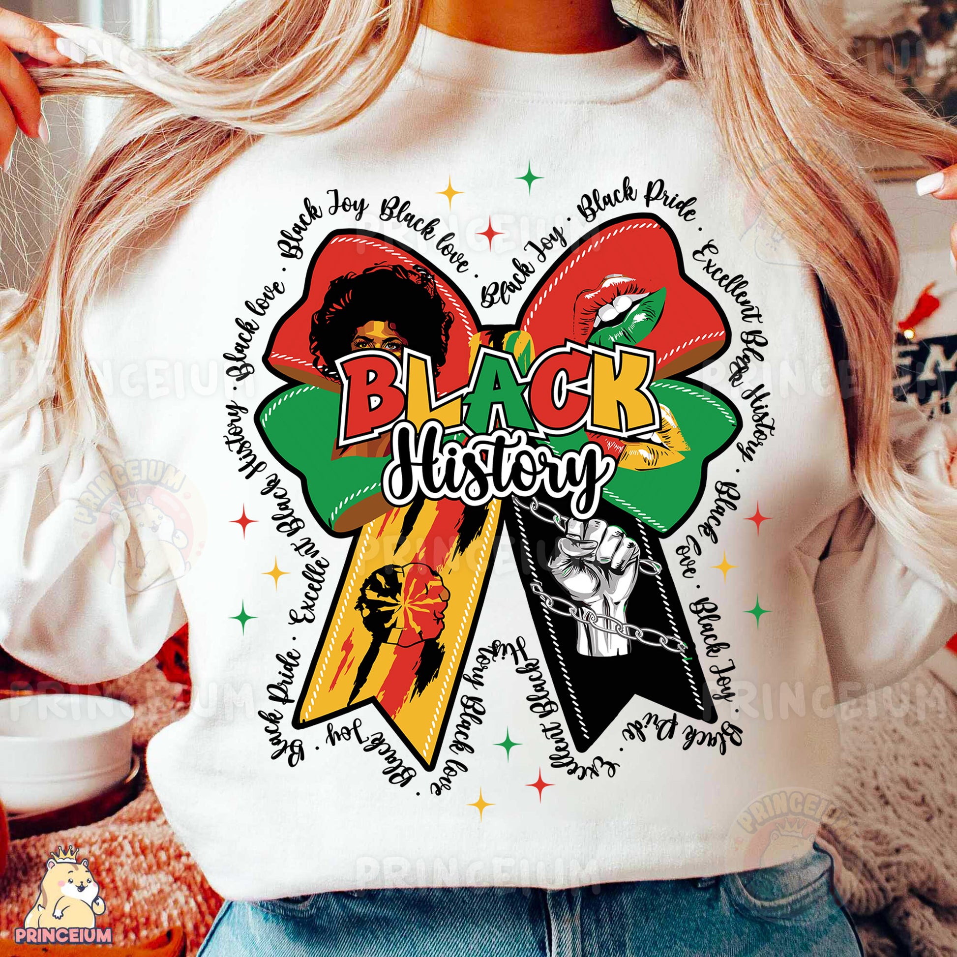 a woman wearing a black history shirt
