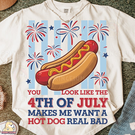 a white shirt with a hot dog on it