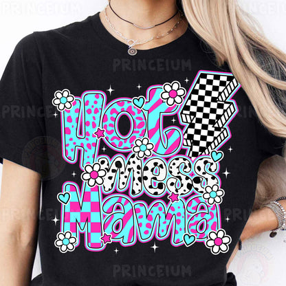 a woman wearing a t - shirt that says hot mama