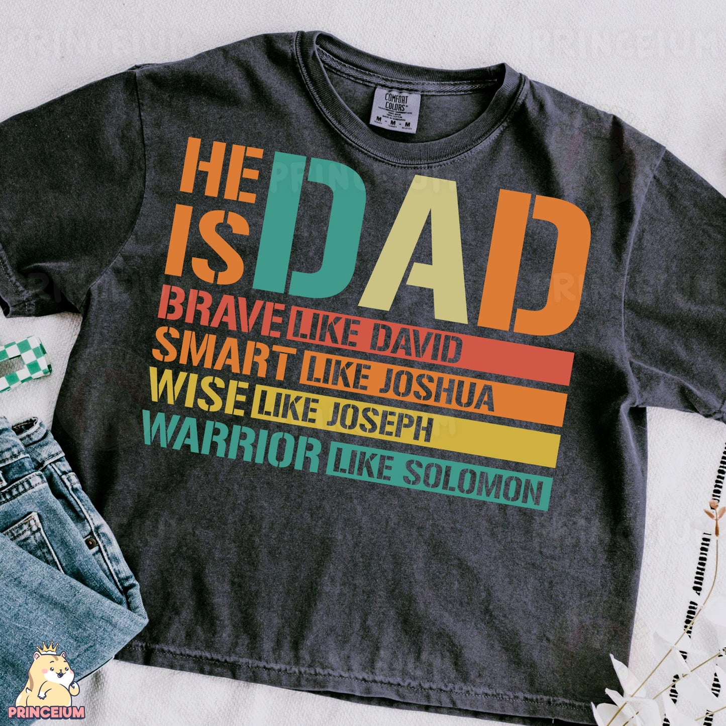 a t - shirt that says he is a brave like david smart like joshua wise