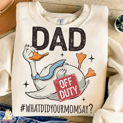 a t - shirt that says dad off duty with a duck on it