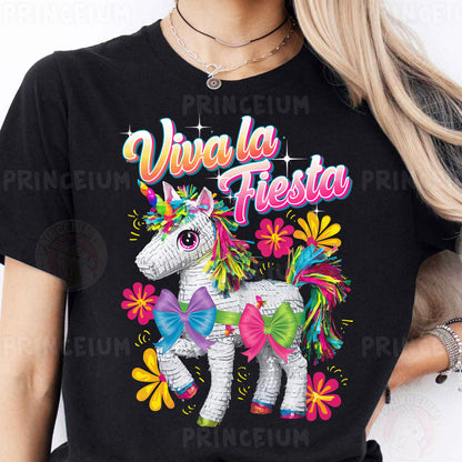 a woman wearing a black shirt with a unicorn on it