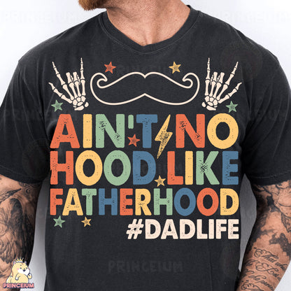 a man wearing a black shirt with a mustache on it