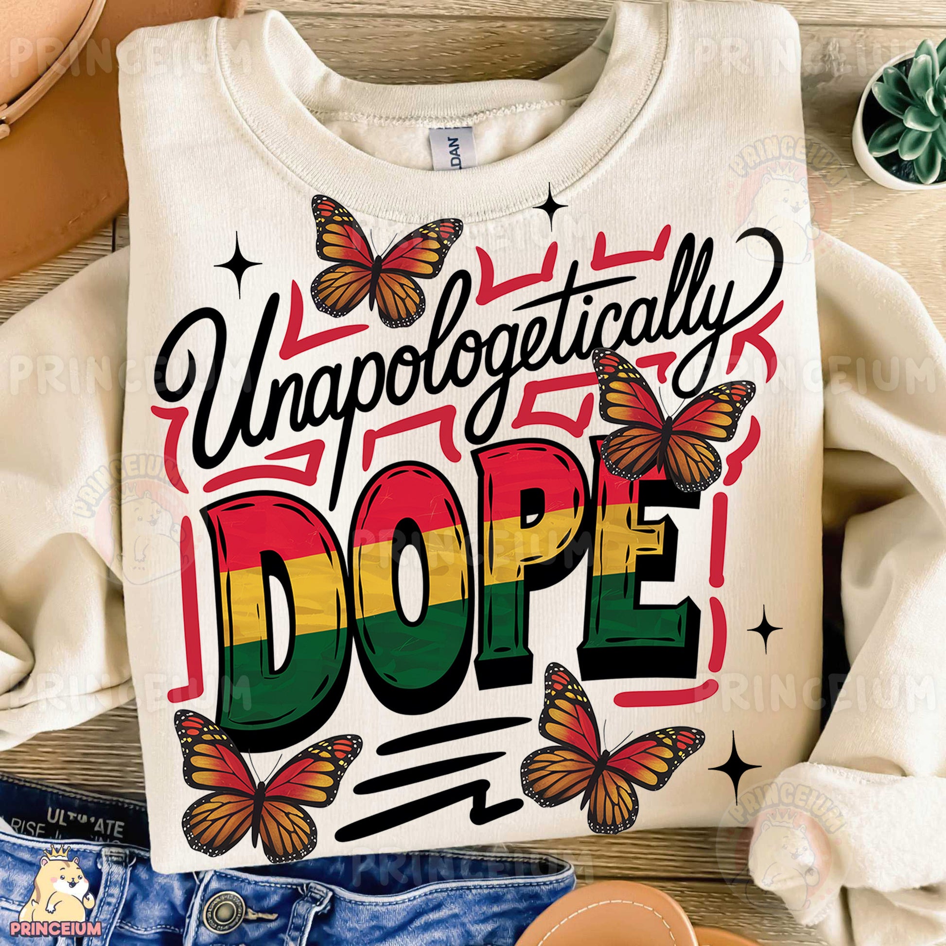 a t - shirt that says unprogettically dope with butterflies on it