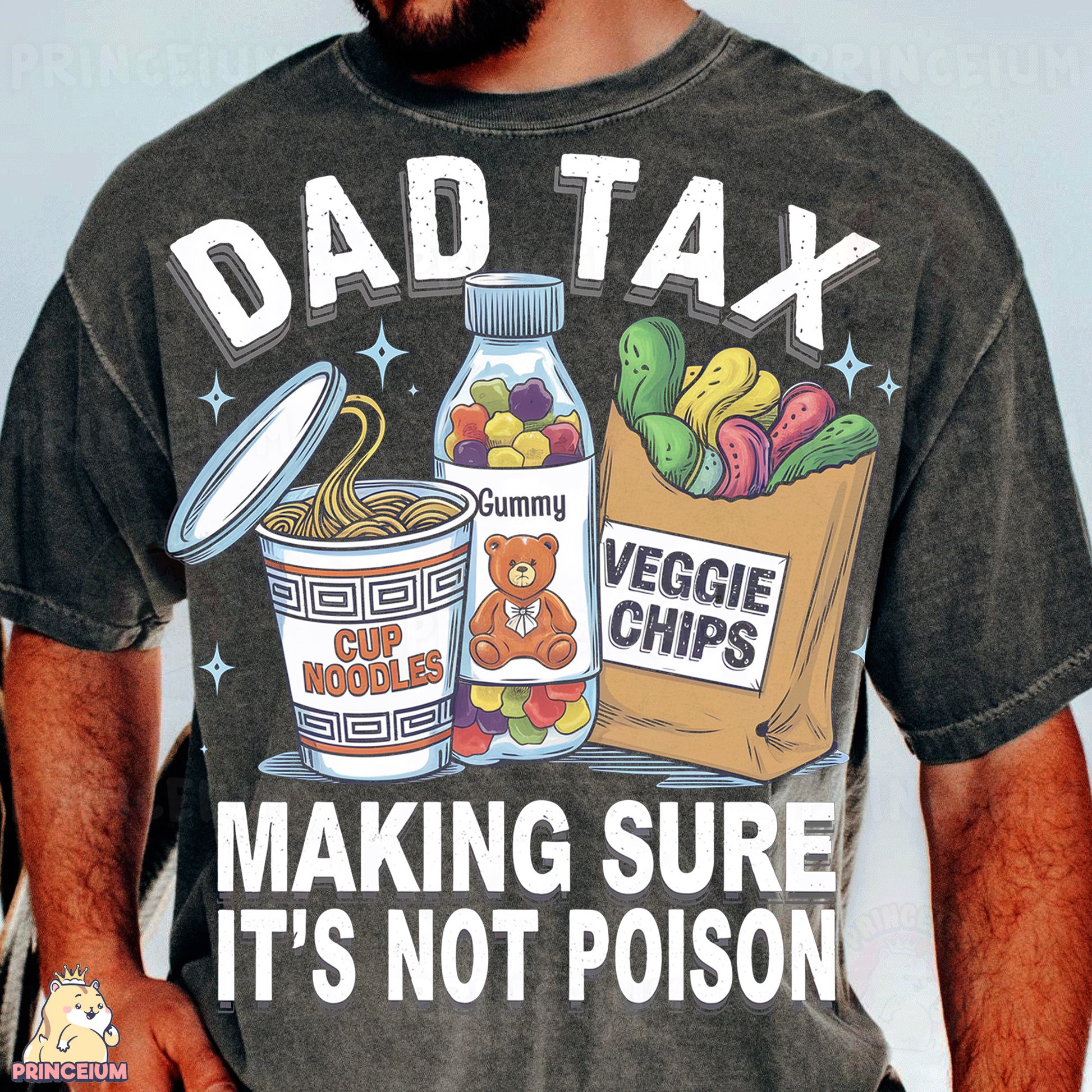 a man wearing a shirt that says dad tax making sure it's not prison