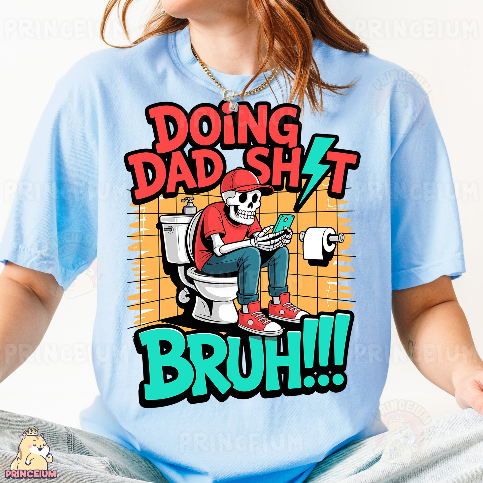 a person sitting on a toilet wearing a t - shirt