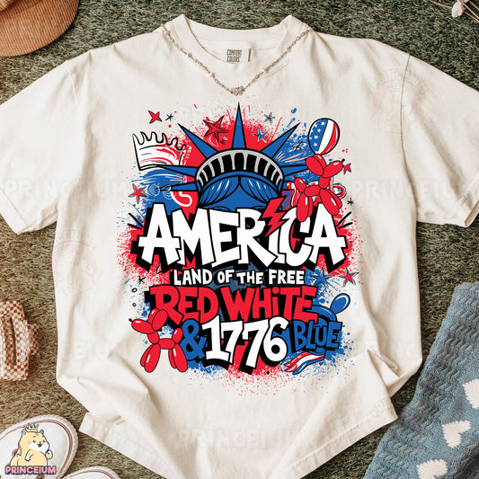 an american land of the free red white and blue t - shirt