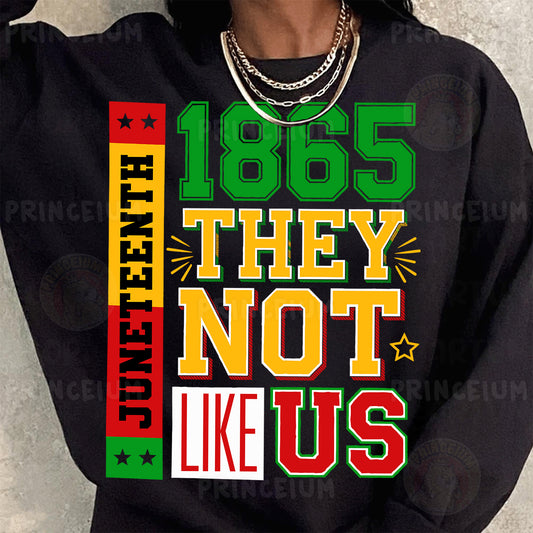 a woman wearing a black sweatshirt that says, 1965 they not like us