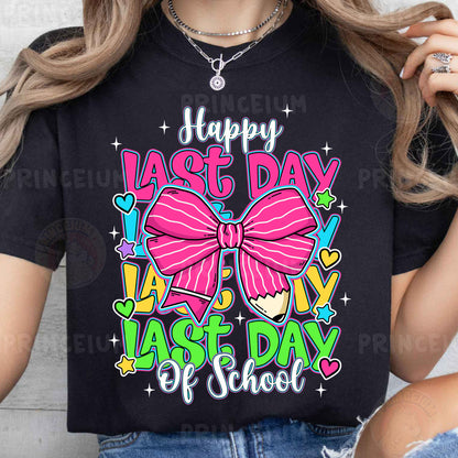 a woman wearing a black shirt with a pink bow