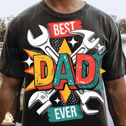 a man wearing a t - shirt that says best dad ever